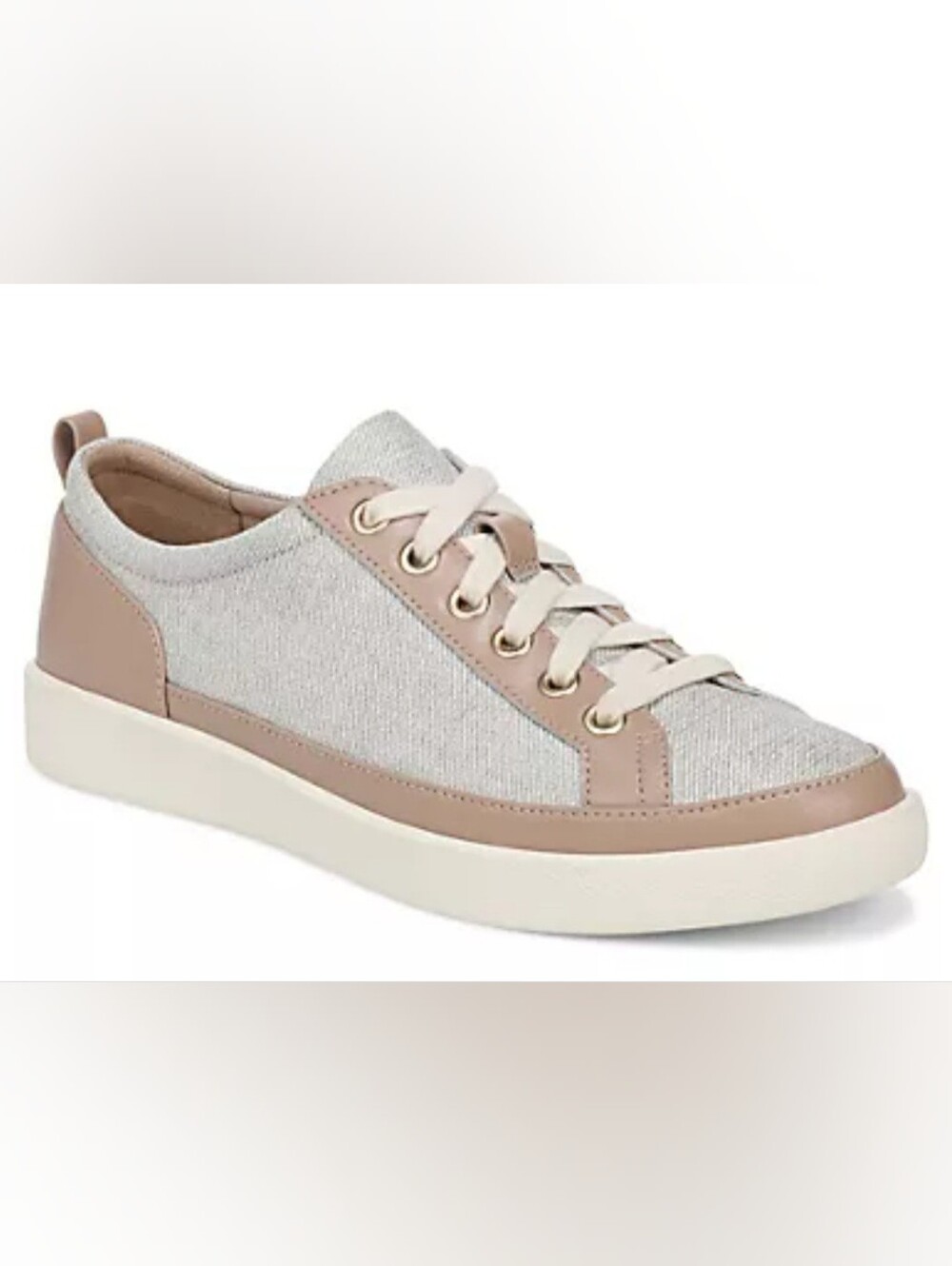 VIONIC WINNY SPARKLE CANVAS / LEATHER SNEAKERS. SIZE 7.. TAN/ GREY/ WHITE.